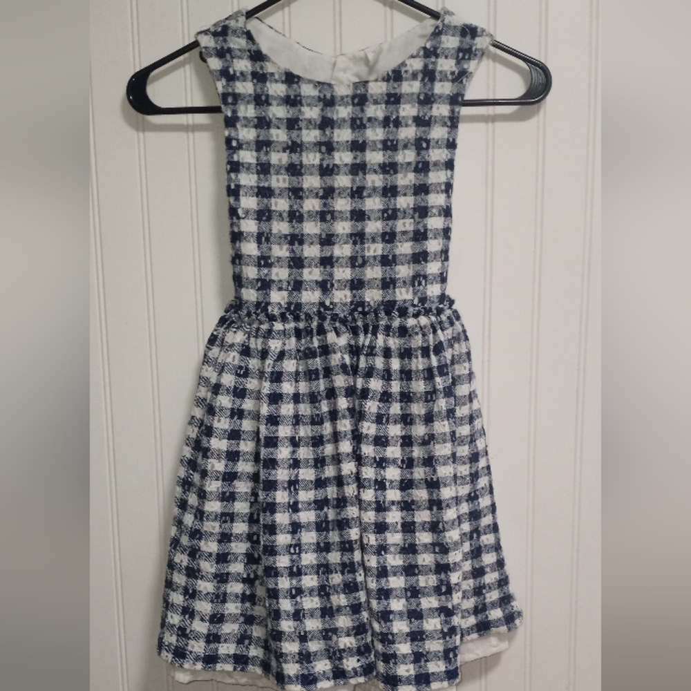 ACOOLA Navy and White Checkered Sleeveless Kids Dress